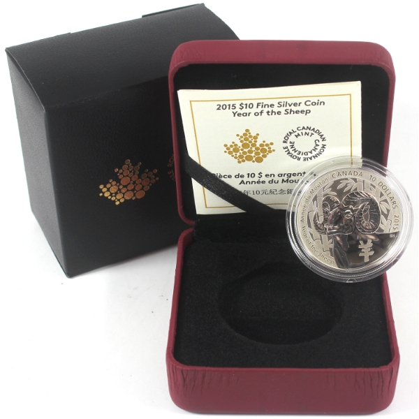2015 $10 Year of the Sheep 1/2oz .9999 Fine Silver Coin (Tax Exempt)