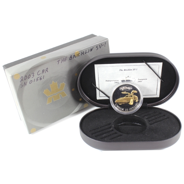 2003 $20 Transportation - The Bricklin SV-1 Sterling Silver Coin w/ Selective Gold plating