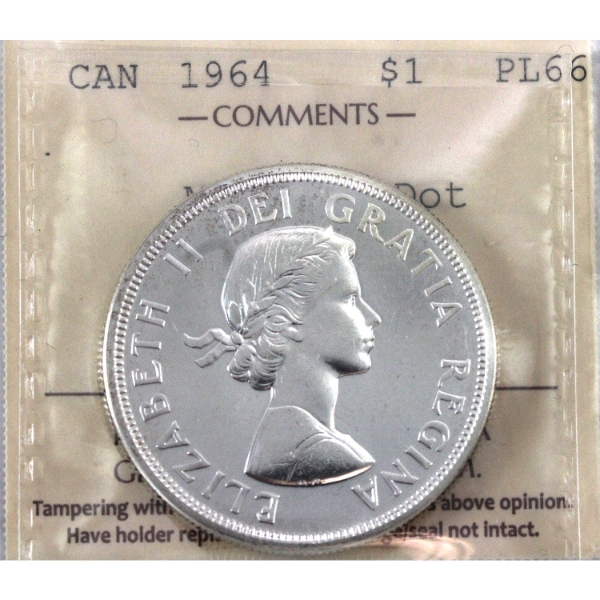Silver $1 1964 Missing Dot ICCS PL66