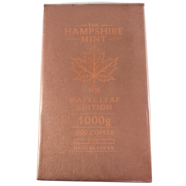 1000g The Hampshire Mint Maple Leaf Edition .999 Fine Copper Bar