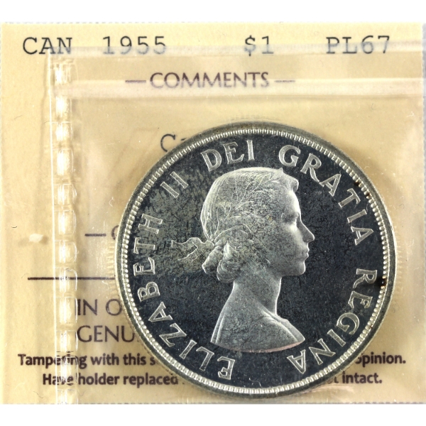 Silver $1 1955 ICCS PL67 Cameo 