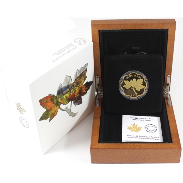 2019 $20 Iconic Maple Leaves .9999 Fine Silver Gold Plated Coin (Tax Exempt)