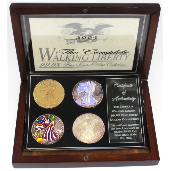 USA 2004 The Complete Walking Liberty 4-coin .999 Fine Silver Dollar Collection (Tax Exempt)