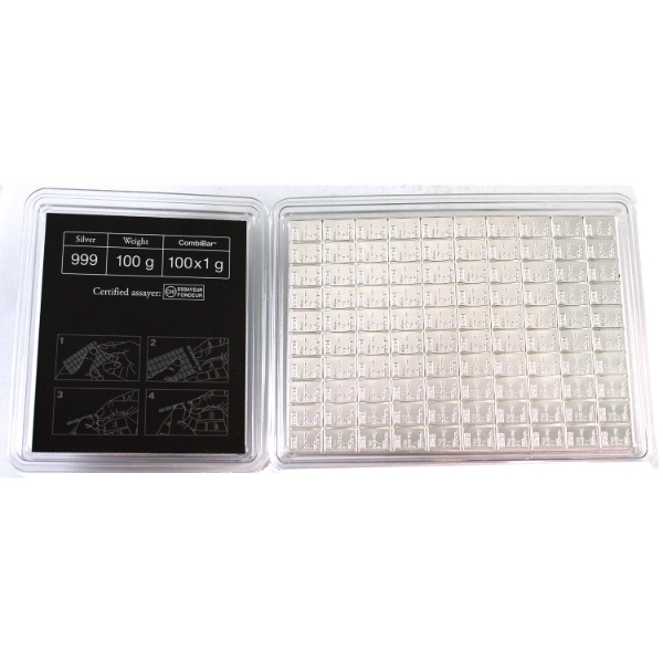 100g Valcambi Suisse CombiBar of 100x 1g bars. (Tax Exempt)
