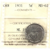 Image 1 : 5-cent 1931 ICCS MS62