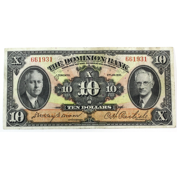 220-26-04 1935 $10 The Dominion Bank VF SN: 661931