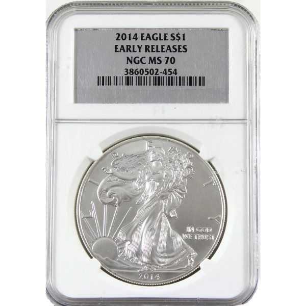 USA Silver 2014 $1 Silver Eagle Early Releases .999 Fine Silver Coin NGC MS70 (Tax Exempt)