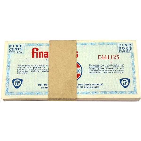 *Rare* Finacentre 1970's Partial Bundle of Consecutive 5-cent Per Gallon Coupons SN: E441125-"200