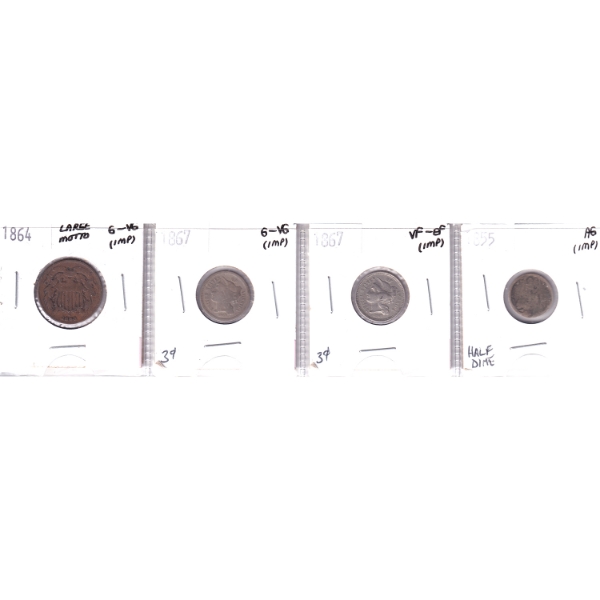 Group Lot of USA Mixed Denomination Coins AG to VF-EF in 4-Pocket Sheet (Impaired). 4pcs.