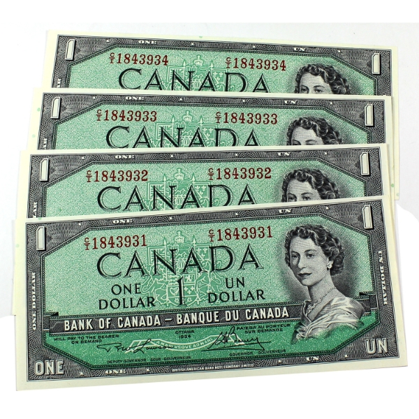 BC-37d 1954 $1 Modified Portrait Consecutive Lawson-Bouey SN:C/I1843931-"34. 4pcs.