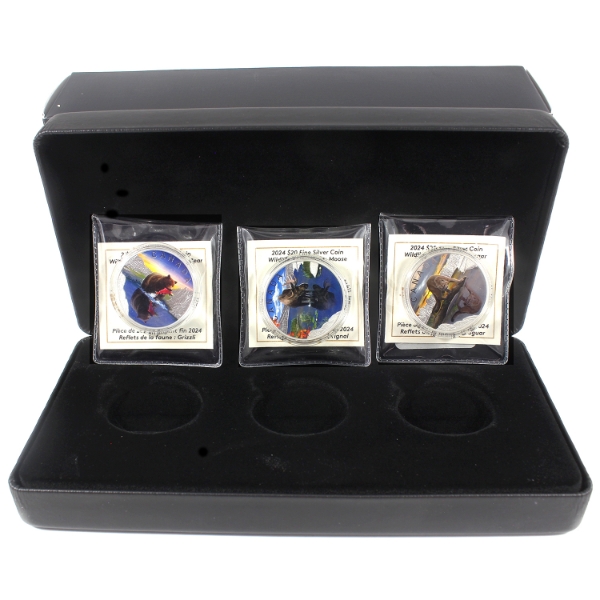 2024 $20 Wildlife Reflections 1oz .9999 Fine Silver 3-coin Set w/ Selective Colour (Tax Exempt)