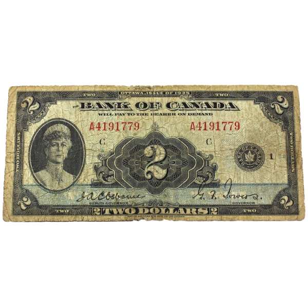 BC-3 1935 $2 English G-VG Osborne-Towers SN:A4191779 Check Letter C