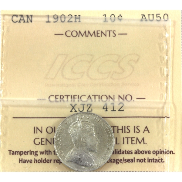 10-cent 1902H ICCS AU50