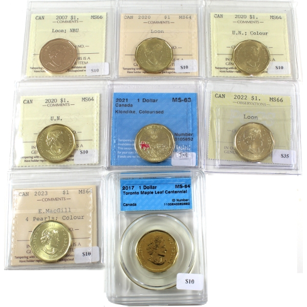 Loon $1 2007-2023 ICCS or CCCS MS63 to MS66. 8pcs