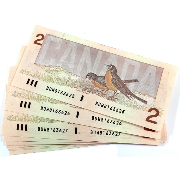 BC-55b 1986 $2 Consecutive Thiessen-Crow SN:BUW8163625-BUW8163646. 22pcs.