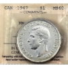 Image 1 : Silver $1 1947 Maple Leaf ICCS MS60