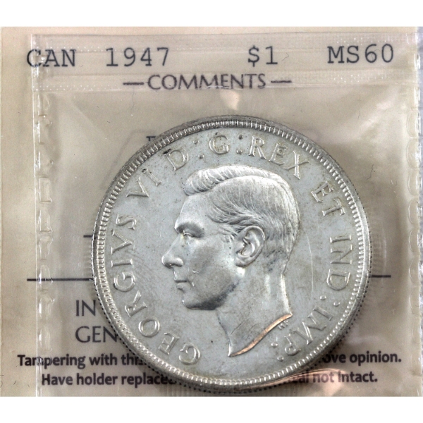 Silver $1 1947 Blunt 7 ICCS MS60