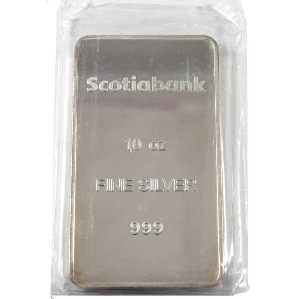 10oz Scotiabank .999 Fine Silver Bar w/ Large Logo on Back, Sealed (Tax Exempt)