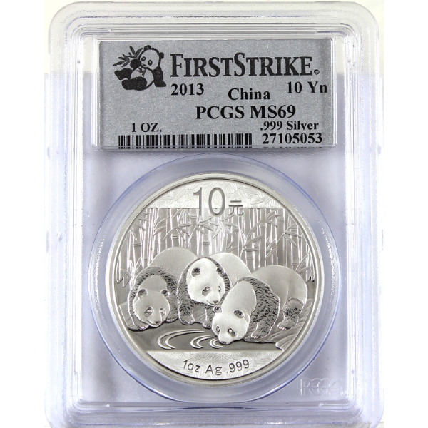 China Silver 2013 10 Yuan Panda PCGS MS69 1oz .999 Fine Silver First Strikes (Tax Exempt)