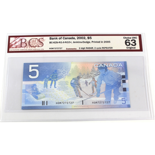 RADAR BC-62b-N1-ii-N10-i 2002 $5 2 Digit RADAR, 2 Cycle REPEATER BCS CUNC63 Original 