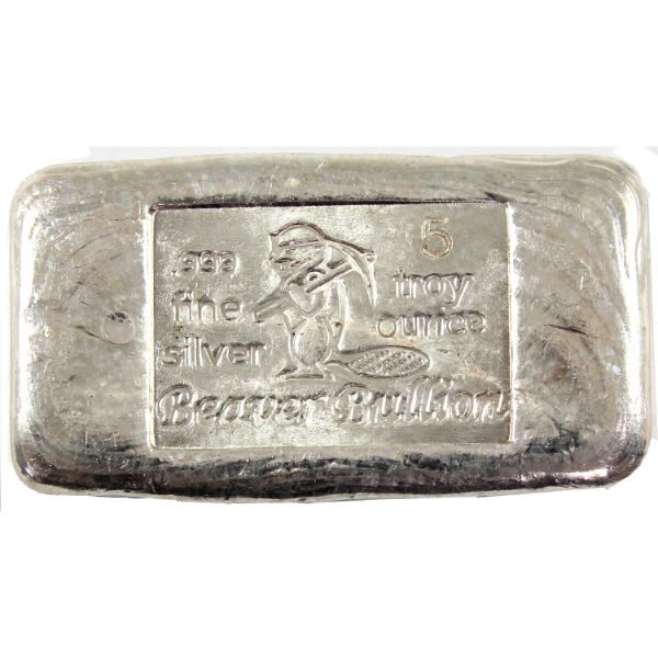 5oz Beaver Bullion .999 Fine Silver Bar (Tax Exempt)