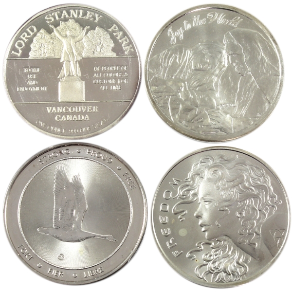 4x 1oz 2014-2017 Assorted .999 Fine Silver Rounds. 4pcs. (Tax Exempt)