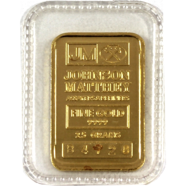 2.5g Gold Johnson Matthey Vintage .9999 Gold Bar, SN: B4726 (Tax Exempt)