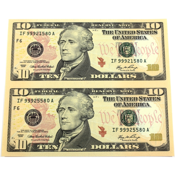 2006 USA $10 Uncut Sheet of 2 Notes. 2pcs.