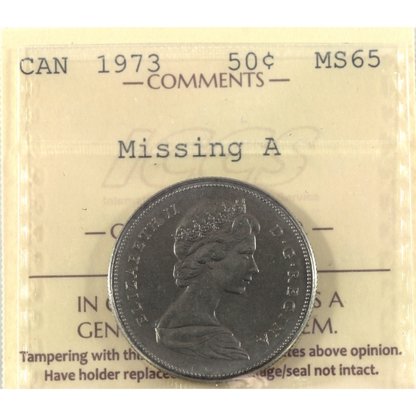 50-cent 1973 Missing A ICCS MS65