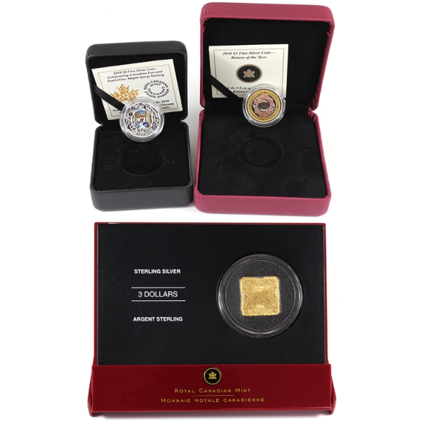 Group Lot of 2006-2019 $3 Assorted RCM Silver Coins. 3pcs