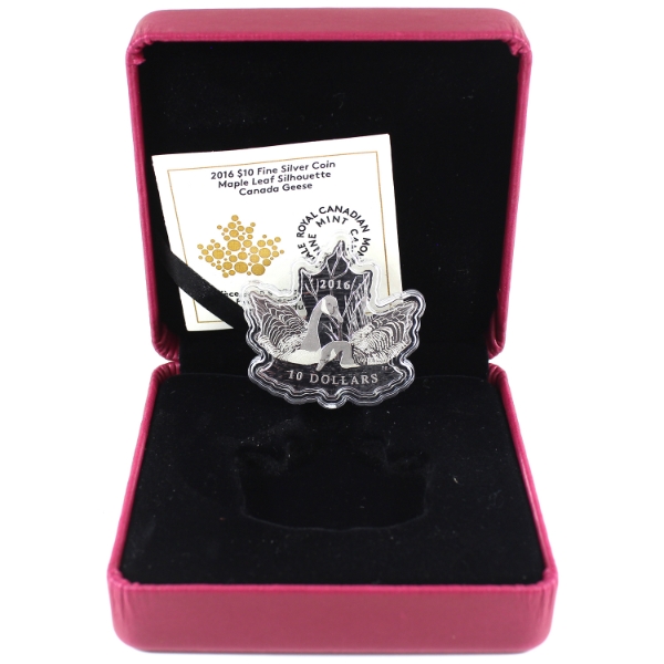 2016 $10 Canada Geese Maple Leaf Shaped Silhouette 1/2oz  .9999 Fine Silver Coin (Tax Exempt)