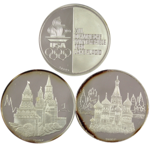 Russia 1980 Olympics 3-Medal Fine Silver Set (Tax Exempt)
