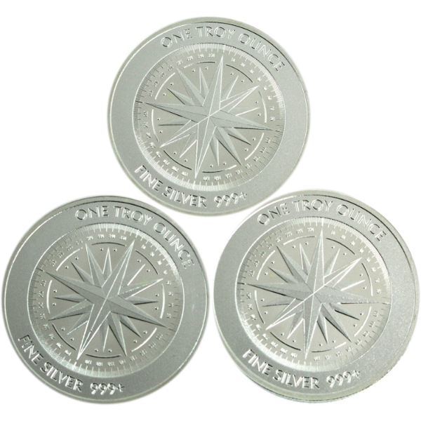 3x 1oz Compass Rose .999 Fine Silver Rounds. 3pcs (Tax Exempt)