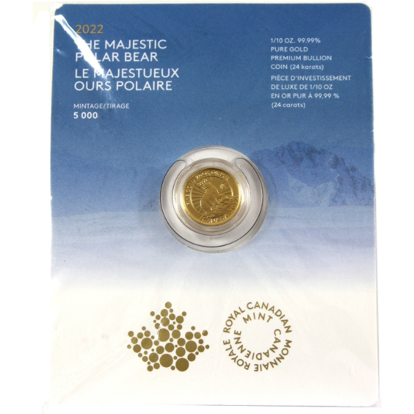 2022 Gold $5 The Majestic Polar Bear 1/10oz .9999 Fine Gold Coin (Tax Exempt)