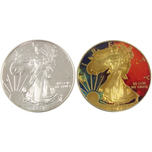 2x 1oz USA 2014 & 2021 $1 Silver Eagle .999 Fine Silver Coin. 2pcs. (Tax Exempt)