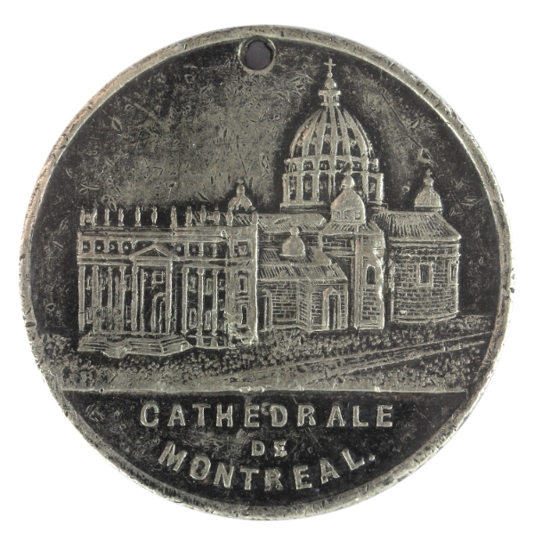 Quebec 1886 cathedrale de Montreal Grand Bazar Souvenir Medal (Leroux-1175) 21.8g-White Metal, 32mm