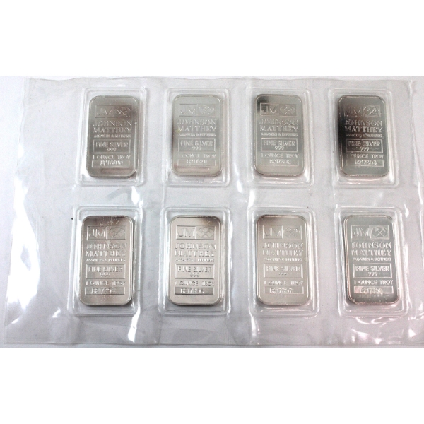 8x 1oz JM Johnson Matthey .9999 Silver Bars in Sealed Sheet. 8pcs. (Tax Exempt)