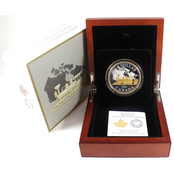 2021 $1 140th Anni. of the Trans-Canada Railway Renewed 2oz .9999 Fine Silver Dollar (Tax Exempt)