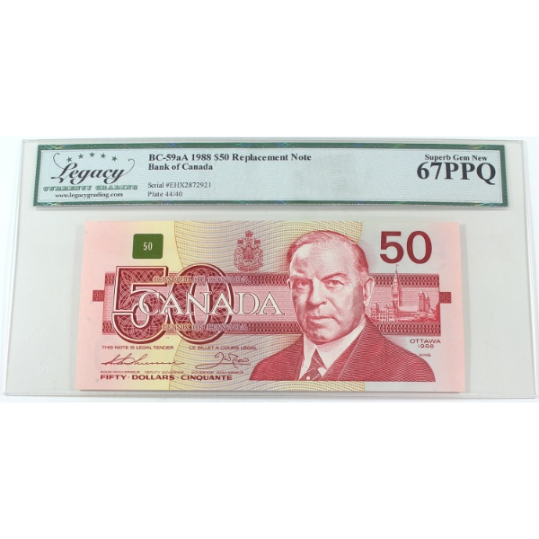 BC-59aA 1988 $50 EHX Replacement Legacy Superb GEM UNC67 PPQ Thiessen-Crow SN: EHX2872921