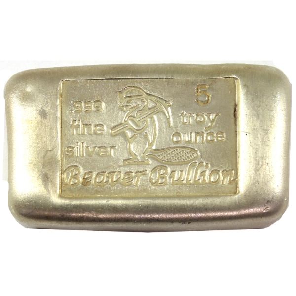 5oz Beaver Bullion .999 Fine Silver Bar (Tax Exempt)