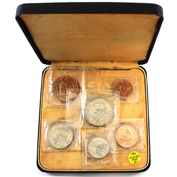 Uganda 1966 First Coinage 6 Coin Proof Set in Original Case.