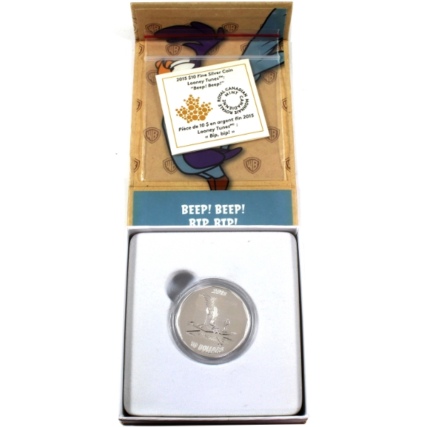 2015 $10 Looney Tunes - Roadrunner "Beep Beep!" 1/2oz .9999 Fine Silver Coin (Tax Exempt)