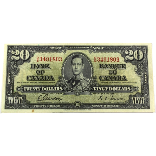 BC-25b 1937 $20 EF Gordon-Towers SN: D/E3491803