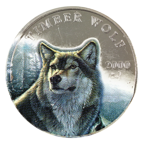 Liberia Cupronickel 2000 $10 Timber Wolf Coin w/ Selective Colour