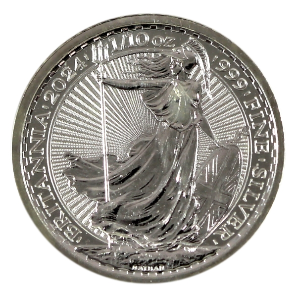 1/10oz Great Britain 2024 20 Pence Britannia .999 Fine Silver Round (Tax Exempt)