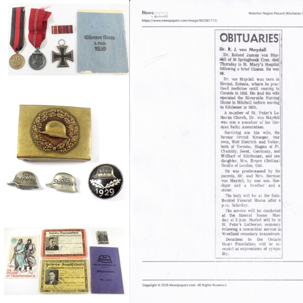 Germany WWII Medals, Insignia, & Ephemera from Dr. Roland Von Maydell