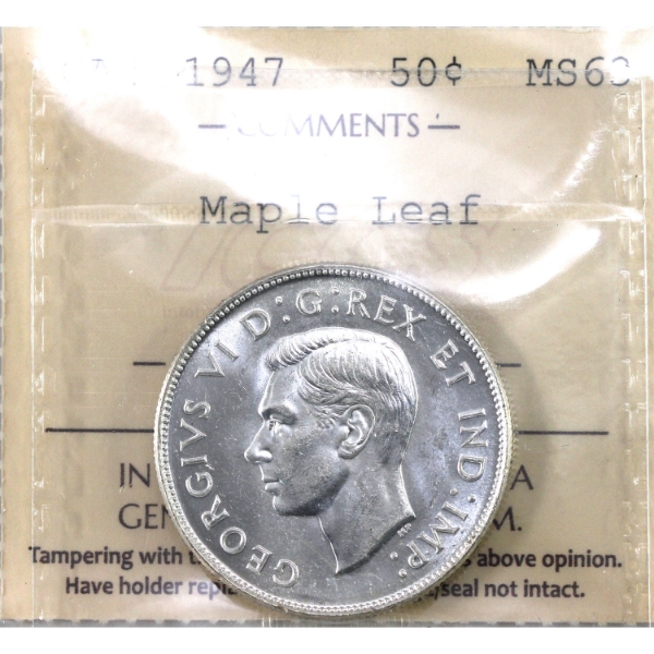 50-cent 1947 Maple Leaf ICCS MS63