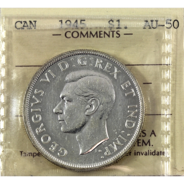 Silver $1 1945 ICCS AU50