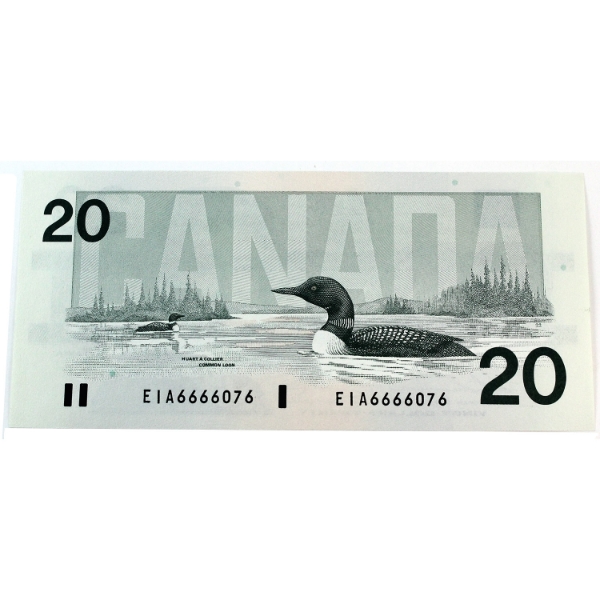BC-58a 1991 $20 Neat Number SN: EIA6666076 UNC or Better Thiessen-Crow