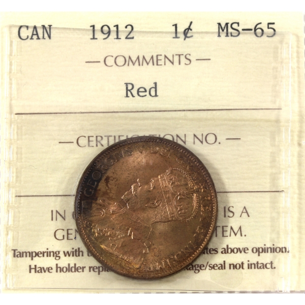1-cent 1912 ICCS MS65 Red